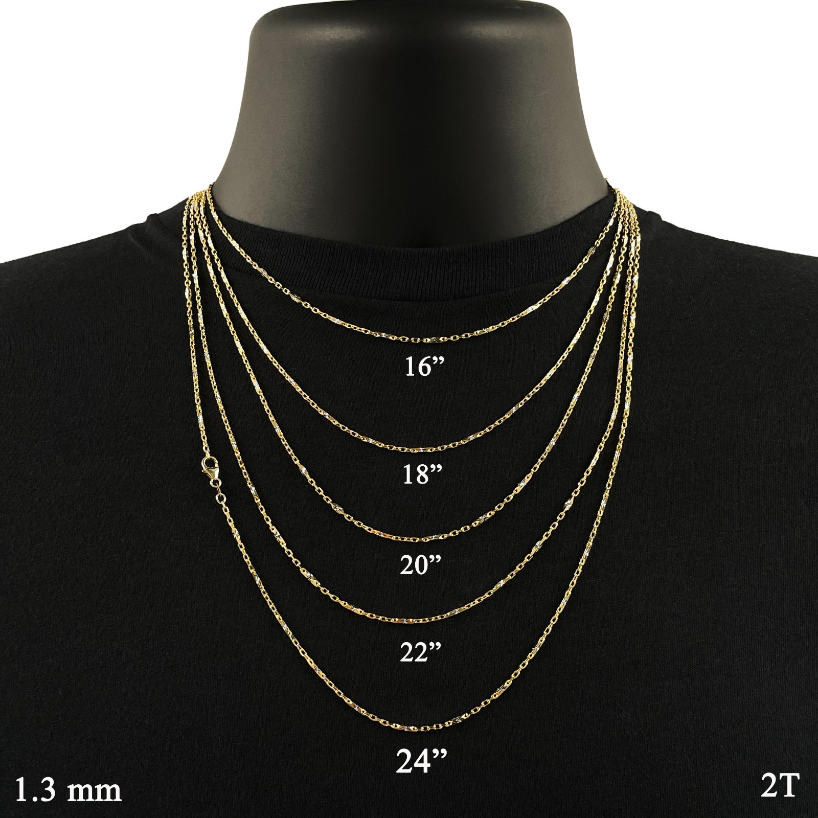 Italian 14k Two-Tone Solid Diamond Cut Raso Cable Chain Necklace 20″ 1.3mm 5.9g