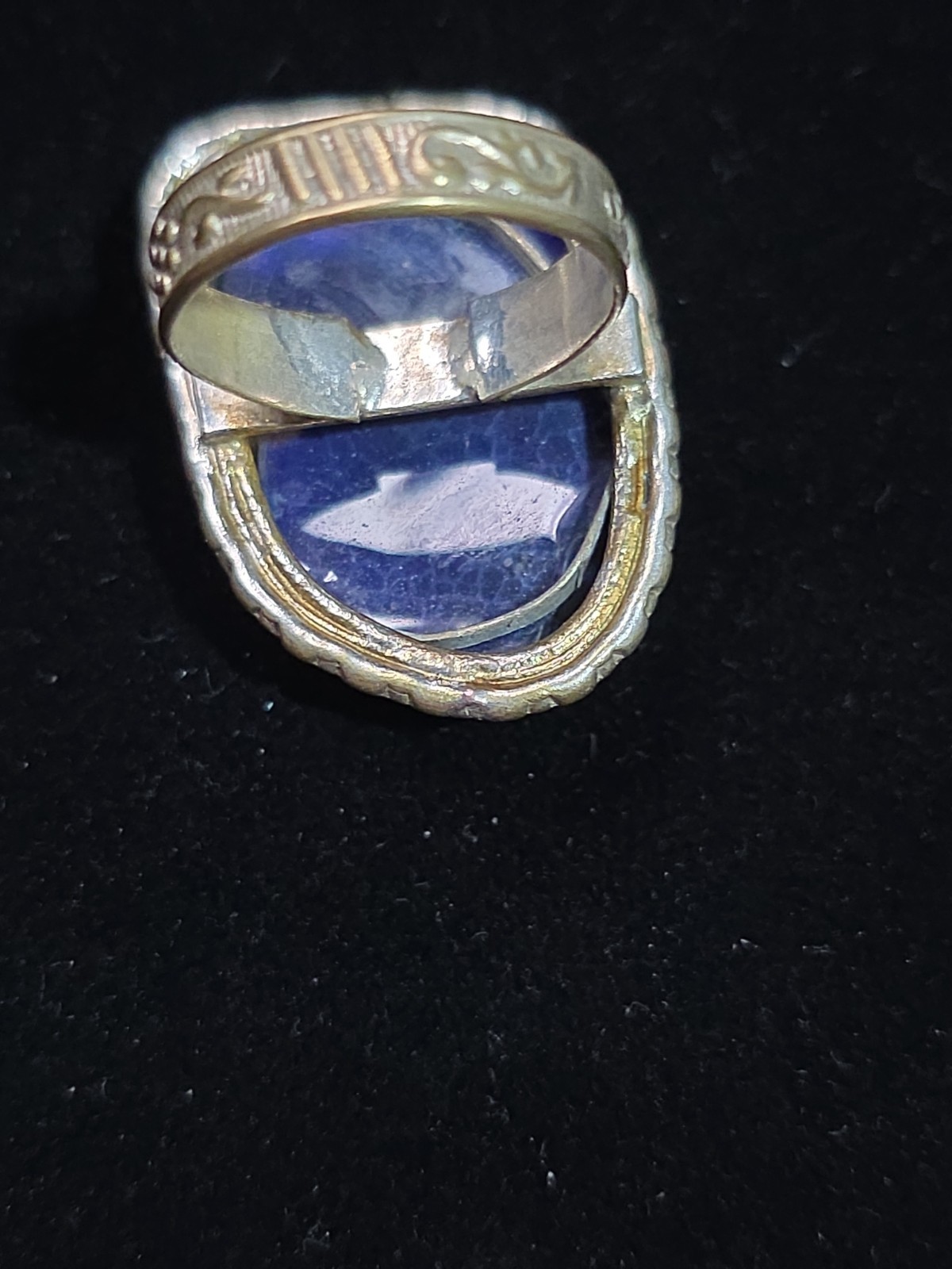 Large Handcrafted Sterling Silver & Purple Blue Agate Statement Ring Size 8