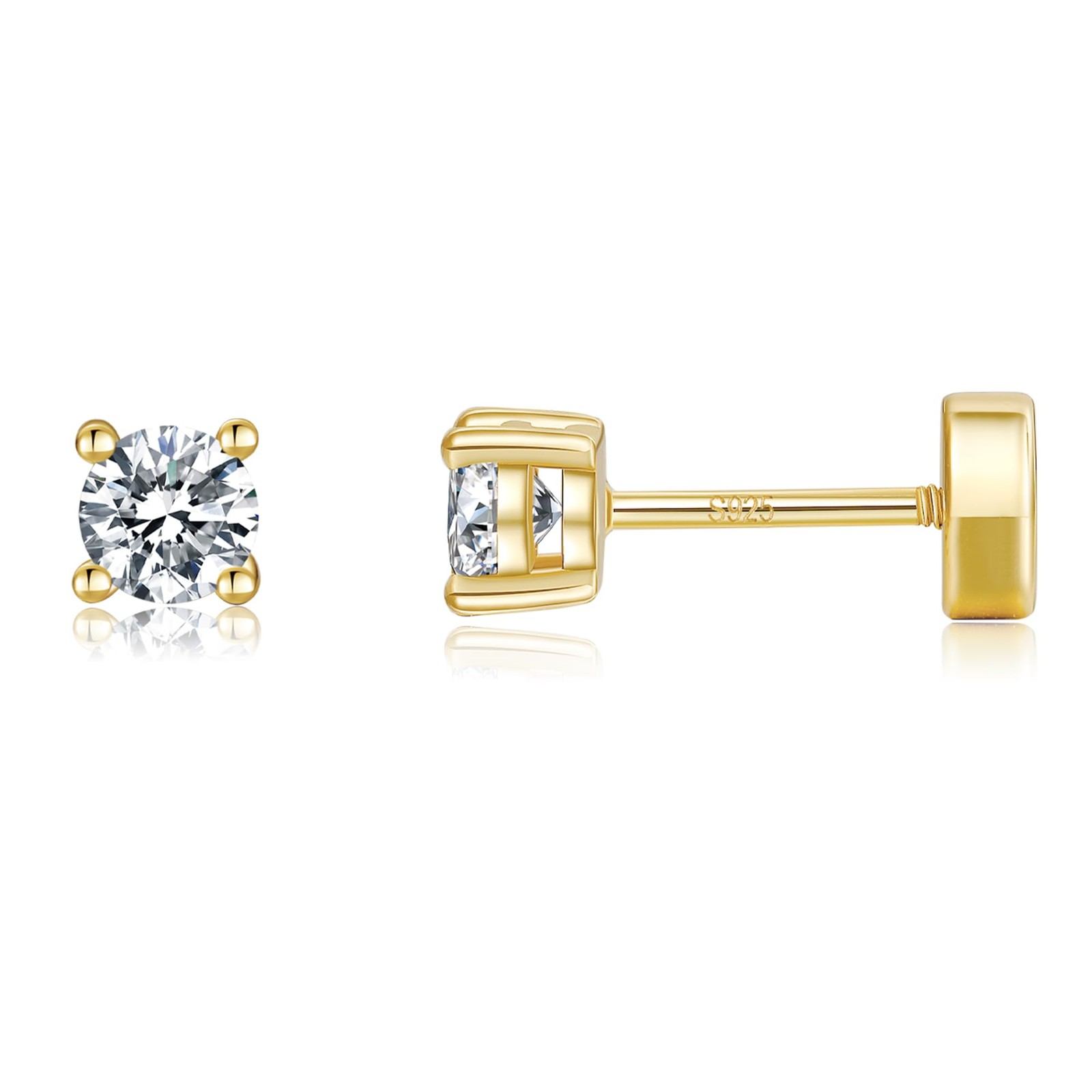 14K Gold Plated 925 Sterling Silver Moissanite Stud Flat Back Earrings for Wo…