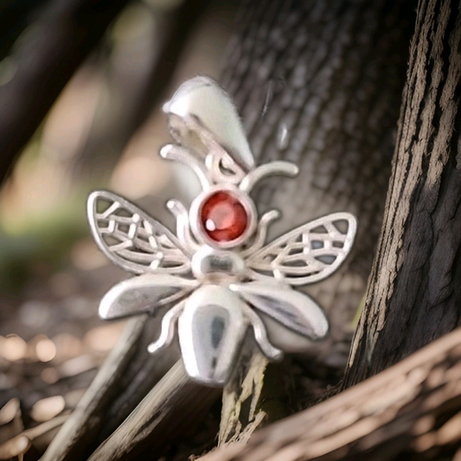 Silver and Orange Saphire bee pendant