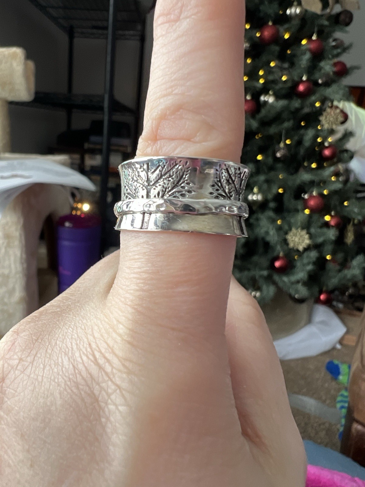 Tree of Life fidget ring Energy Stone “Balance and Harmony” Silver band w/ Box