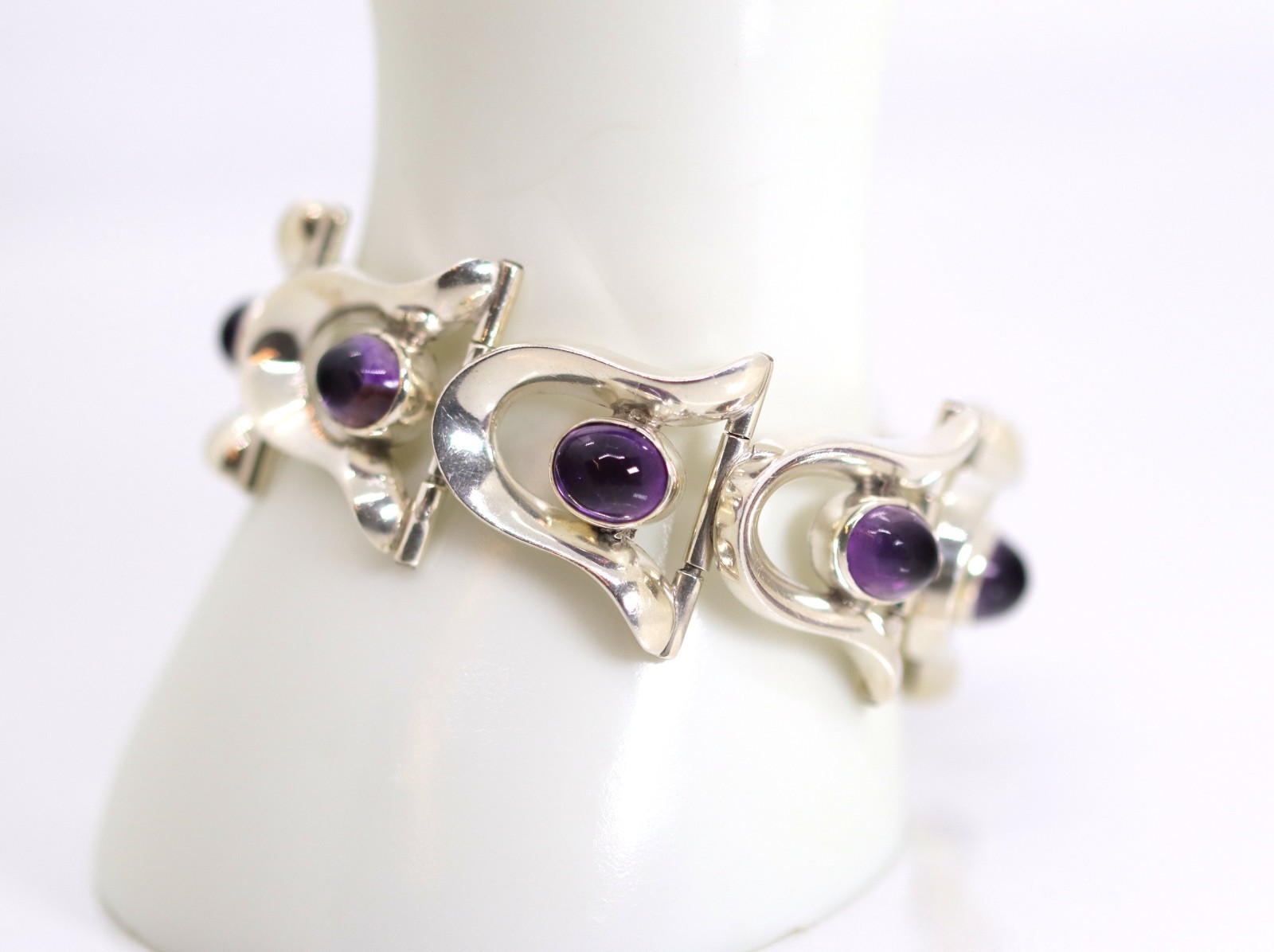Vintage MEXICO TAX-MEX Silver Bracelet Amethyst 925 Sterling Silver Solid L: 19cm