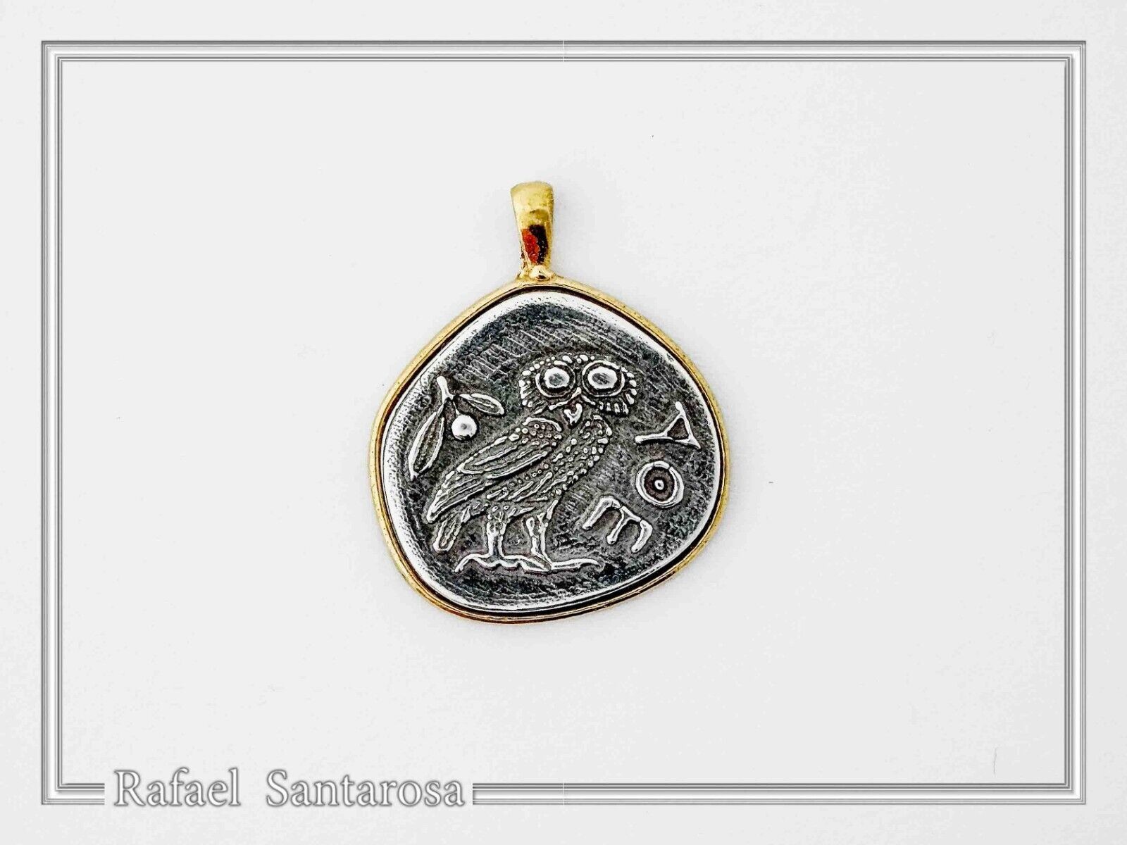 Owl coin pendant oxidized silver Athena’s tetradrachm Greek museum replica