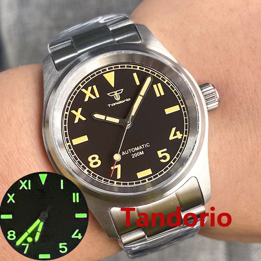 Tandorio 36mm Retro Pilot Sapphire California Dial NH35A 200m Diving Men Watch