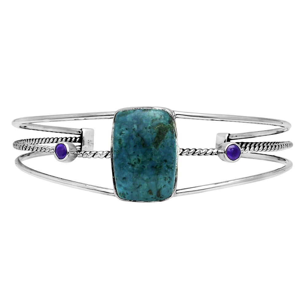 Premium Shattuckite & Amethyst 925 Silver Cuff Bangle Bracelet Jewelry B-1011