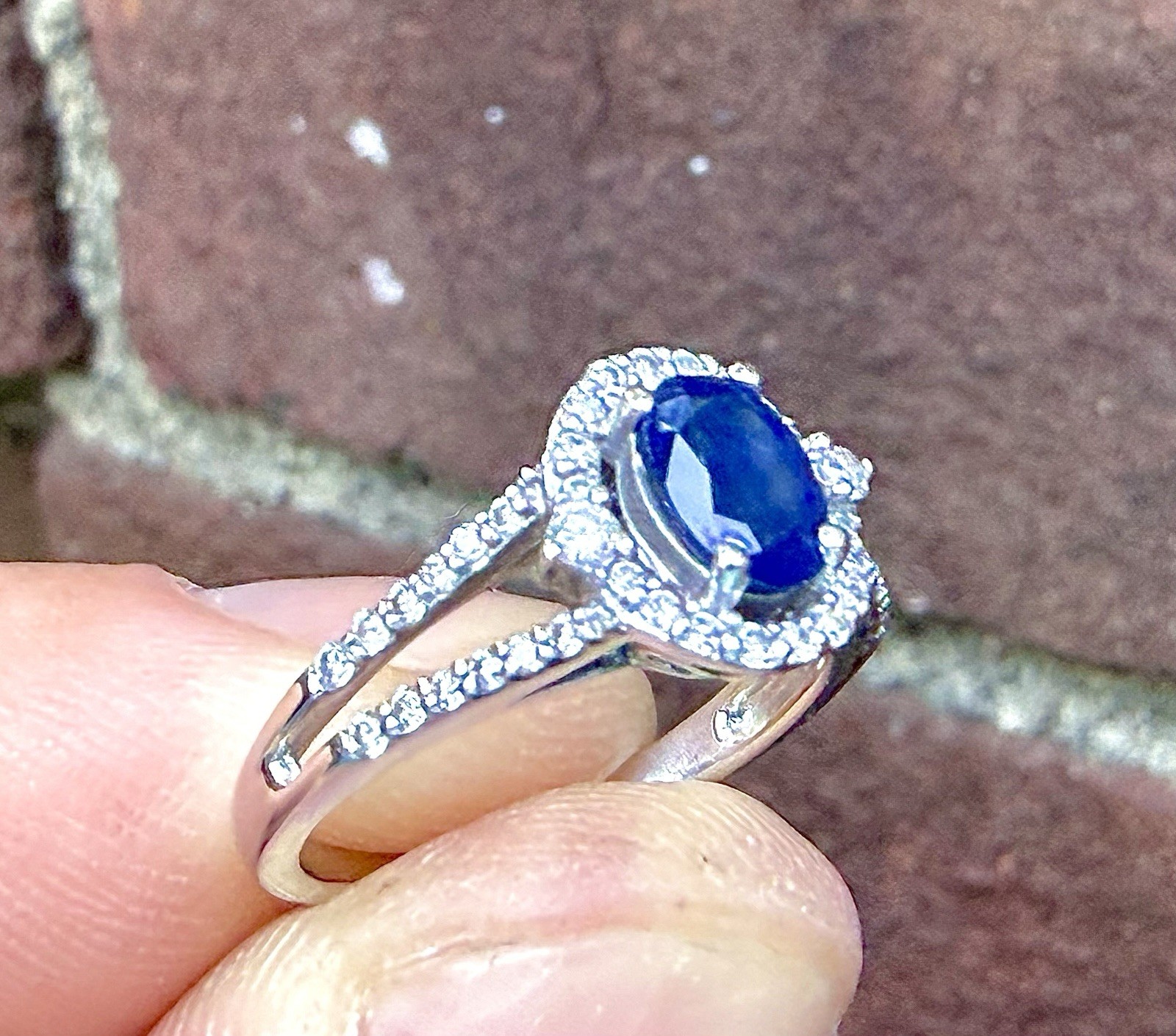 Zales Blue Sapphire Diamond Halo Engagement Ring 10K White Gold 1/3 CTW