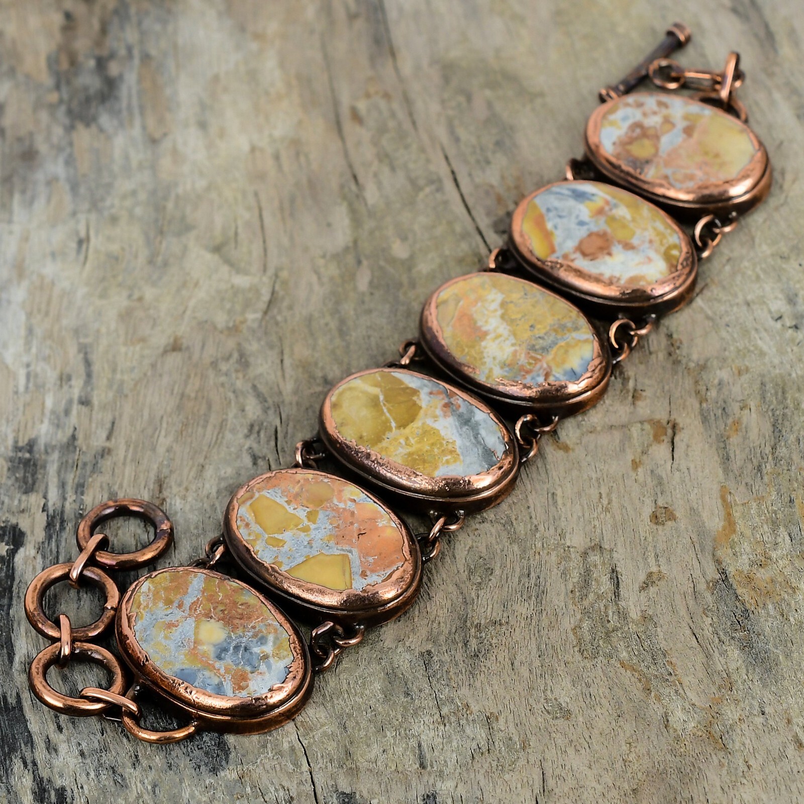 Copper Maligano Jasper Stone Electroformed Chain Bezel Elegant Bracelet Jewelry