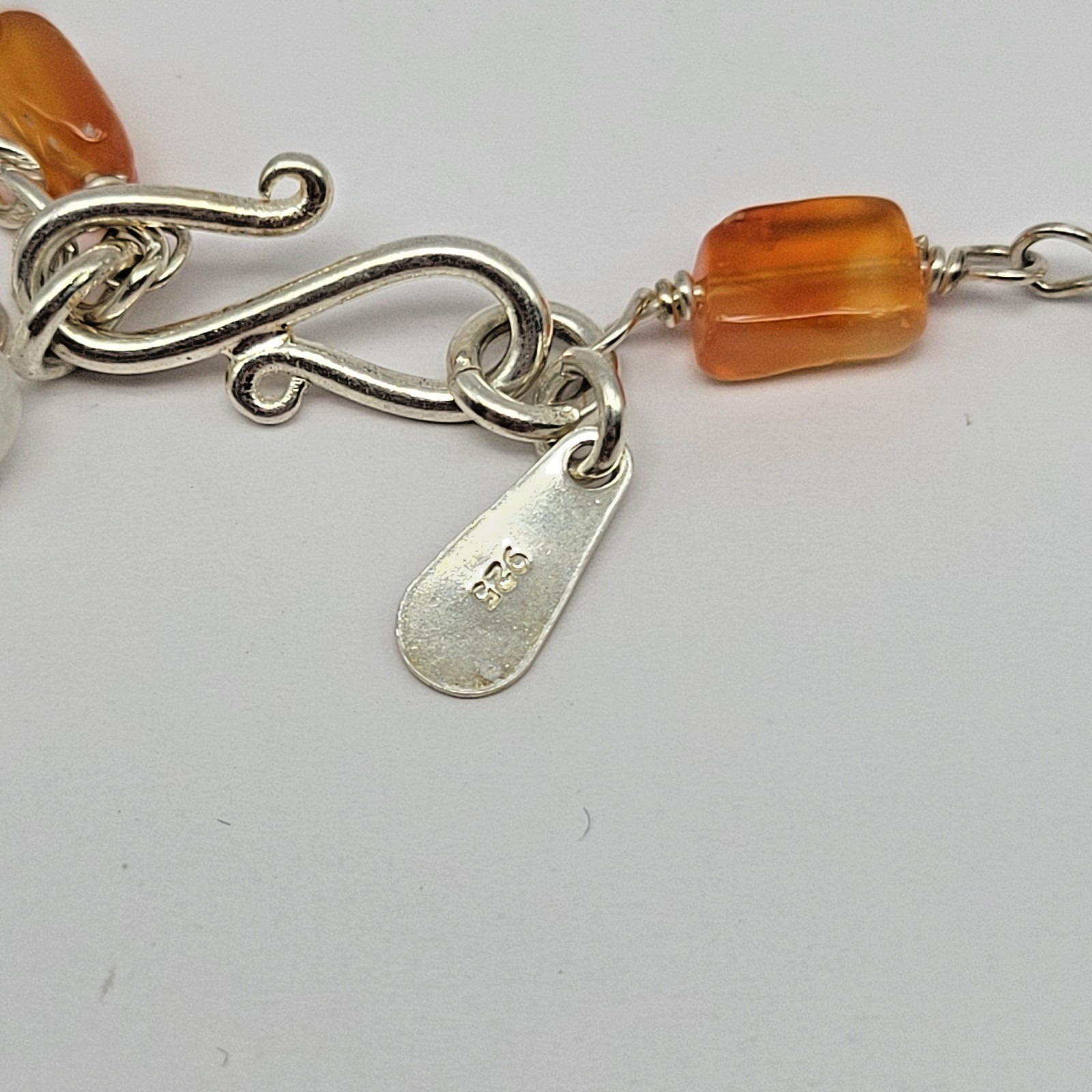 Sterling Silver Moonstone Amethyst Carnelian Smoky Quartz Necklace ~ 18.5″