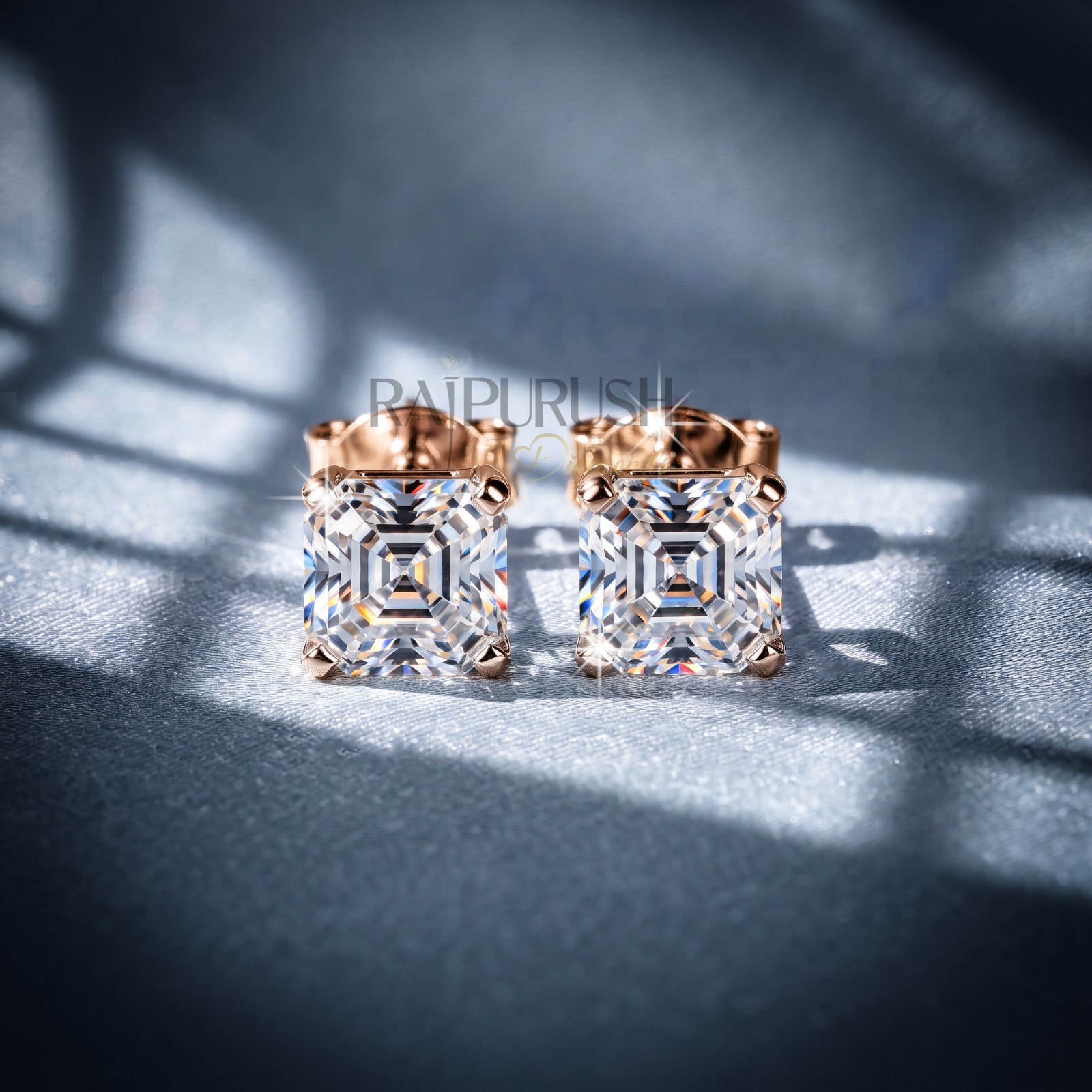 VVS Moissanite Asscher Cut Stud Earrings gold plated over 925 Silver for women
