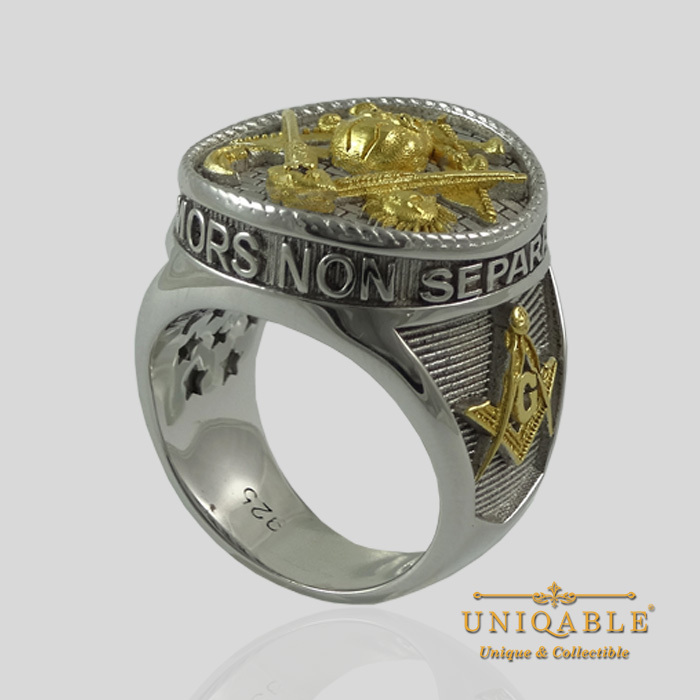 Masonic Memento Mori Skull Bones Ring Sterling Silver Gold Pl Freemason UNIQABLE