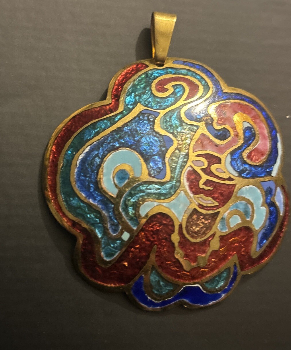 Enamel And Metal Necklace Pendant – Hand Painted “Duba 79” Cloisonné