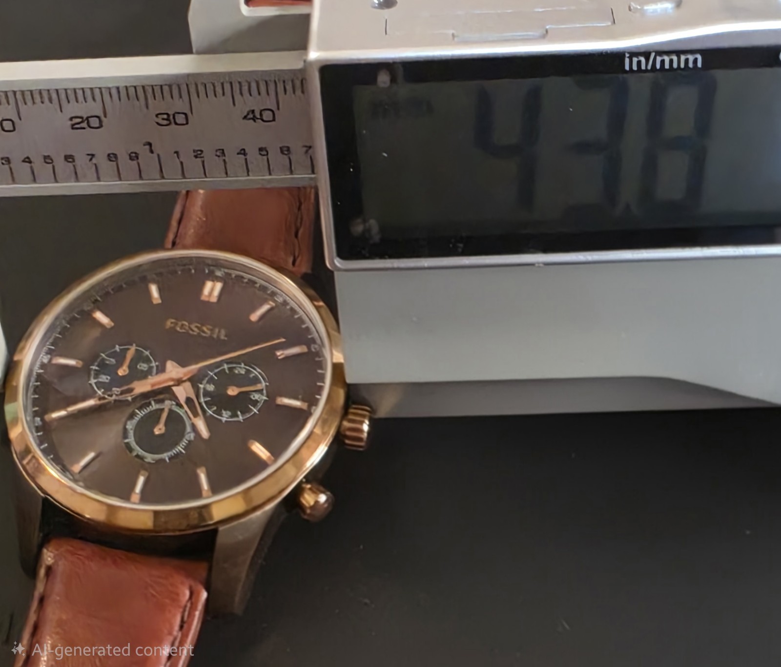 Fossil Quartz Chronograph 24-Hour 50m Brown Dial Leather Strap 43.8mm