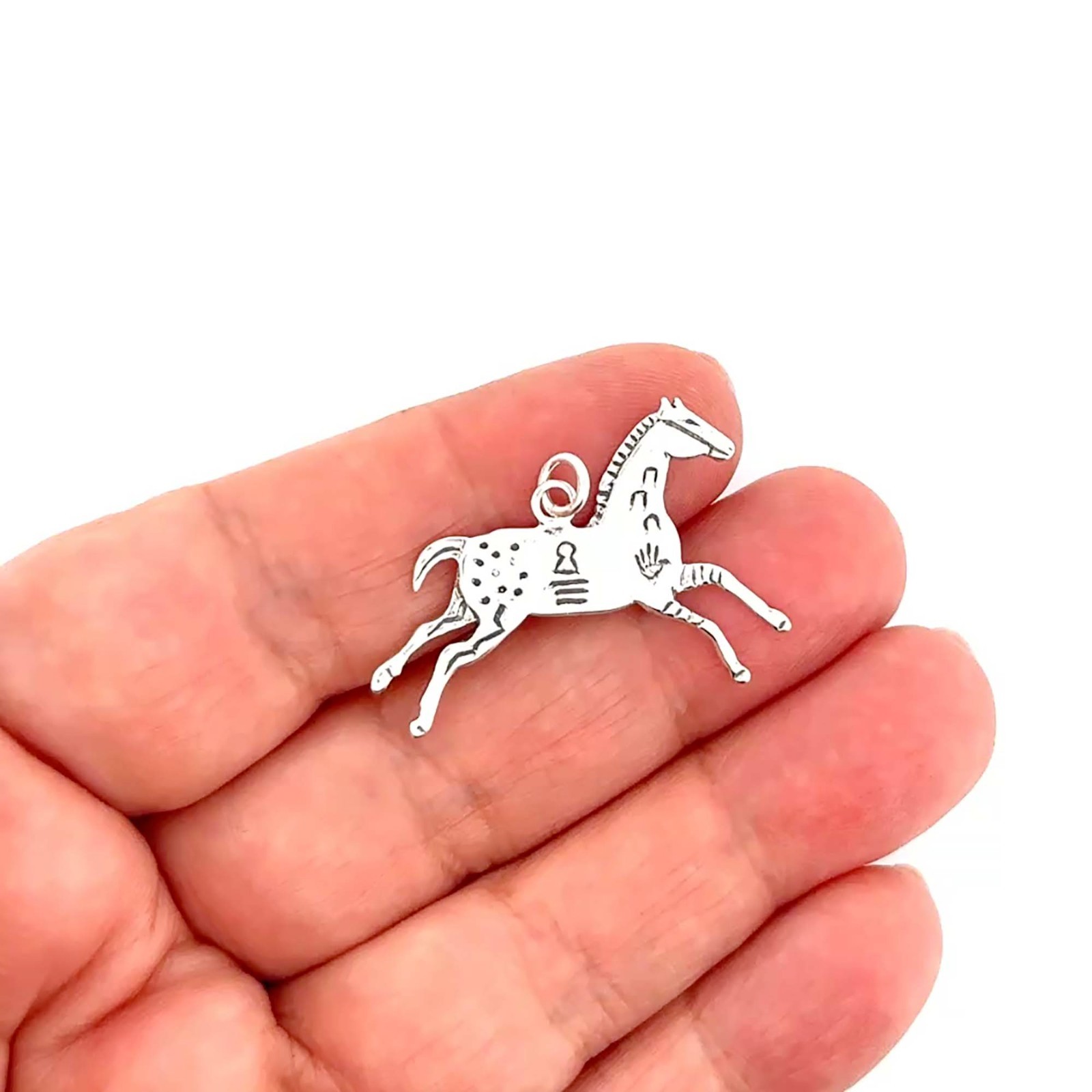 Painted War Horse Native American Indian Ledger Art 925 Sterling Silver Charm