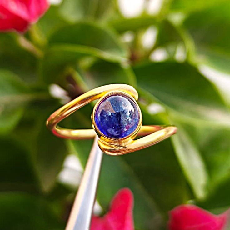 Dainty Blue Sapphire Ring, Gold Plated Sterling Silver, Handmade Gemstone Ring