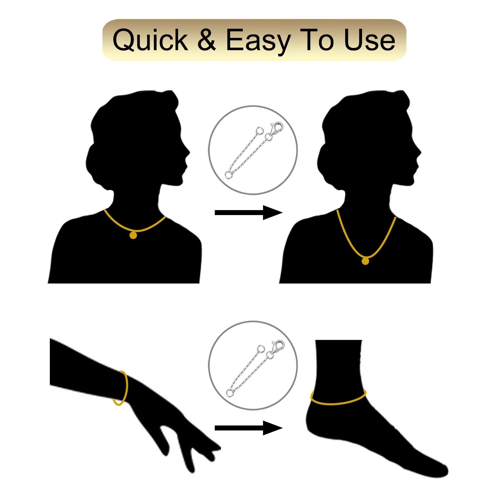 14K Gold Necklace Extender with Lobster Clasp – Adjustable 1-3 Inch Chain for Wo
