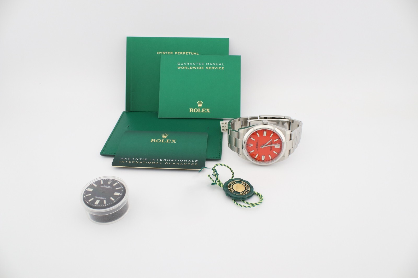 Rolex 124300 Oyster Perpetual 41mm Custom Coral Red Dial