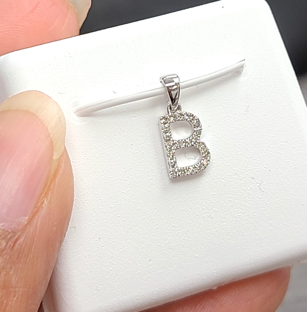 Deal! 0.11CT Natural Genuine Diamond B Initial baby Pendant 10K Gold