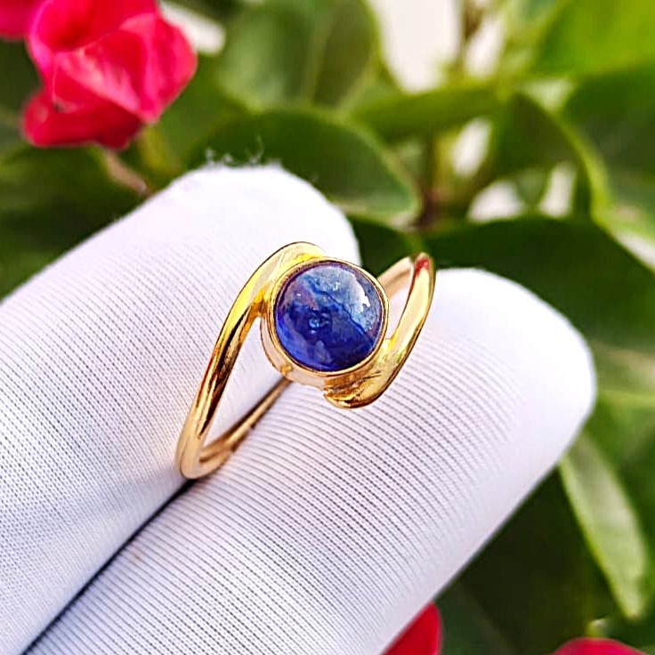 Dainty Blue Sapphire Ring, Gold Plated Sterling Silver, Handmade Gemstone Ring