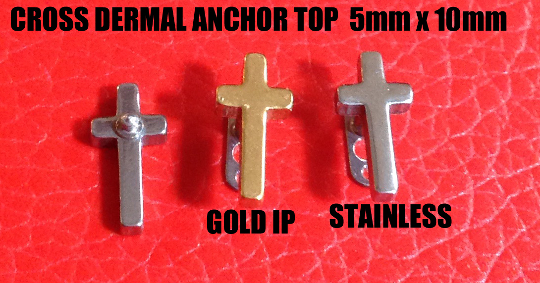 1 CROSS MICRO DERMAL FLAT ANCHOR TOP SET 14 GA SURGICAL STEEL OR GOLD IP