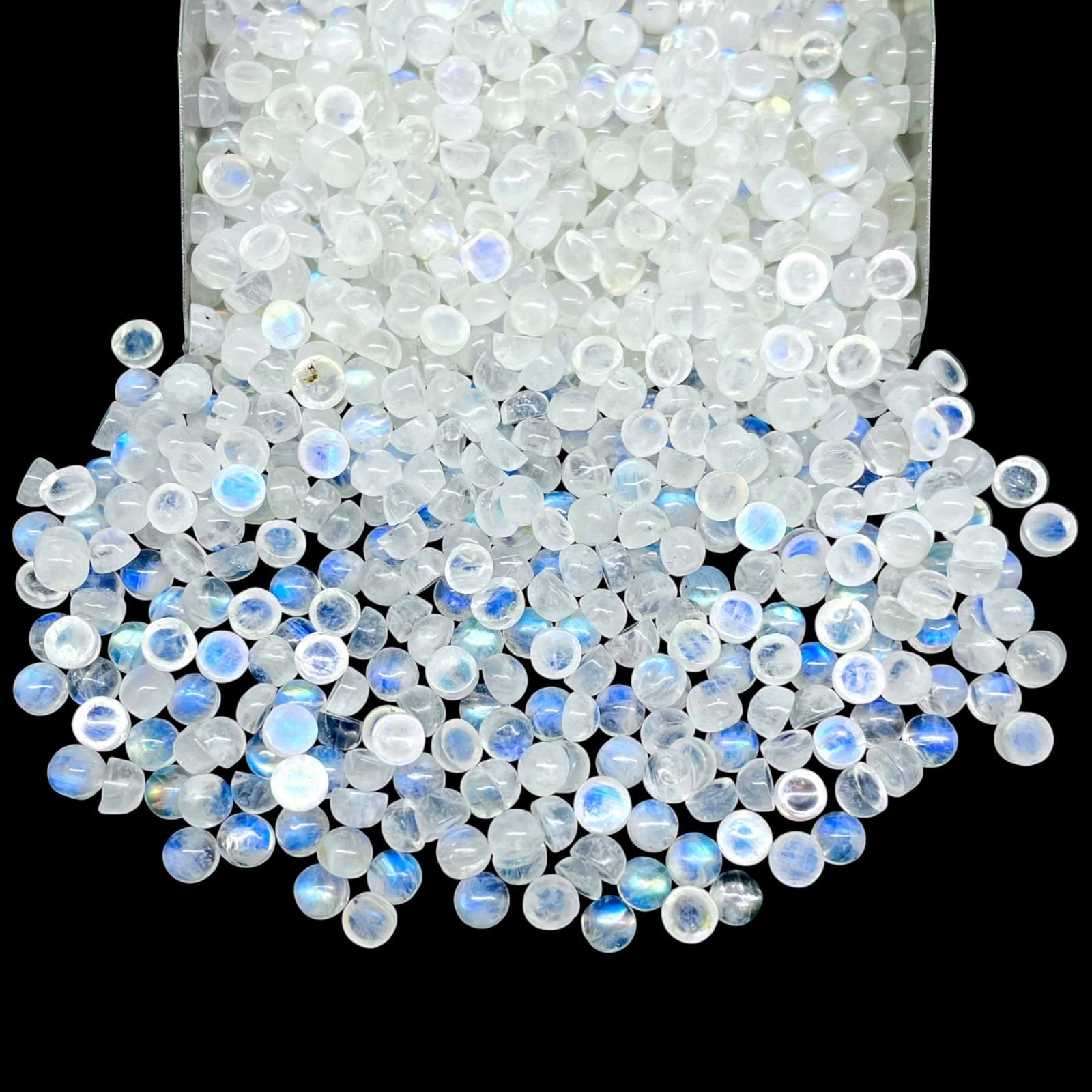 200 Pcs Natural Rainbow Blue Moonstone 4mm Round Loose Cabochon Gemstones Lot