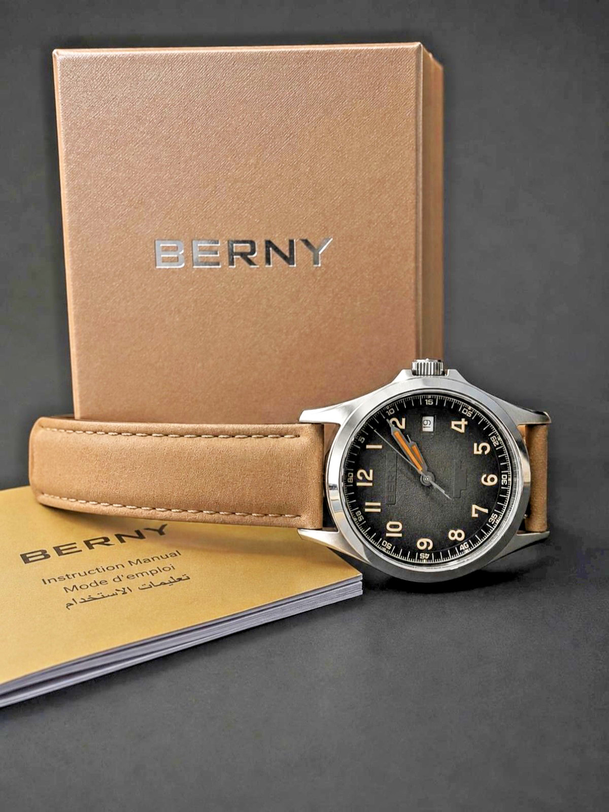 NIB BERNY High Beat 28 J Automatic Crystal Exhibition Back Full Set 🛩️Free Ship