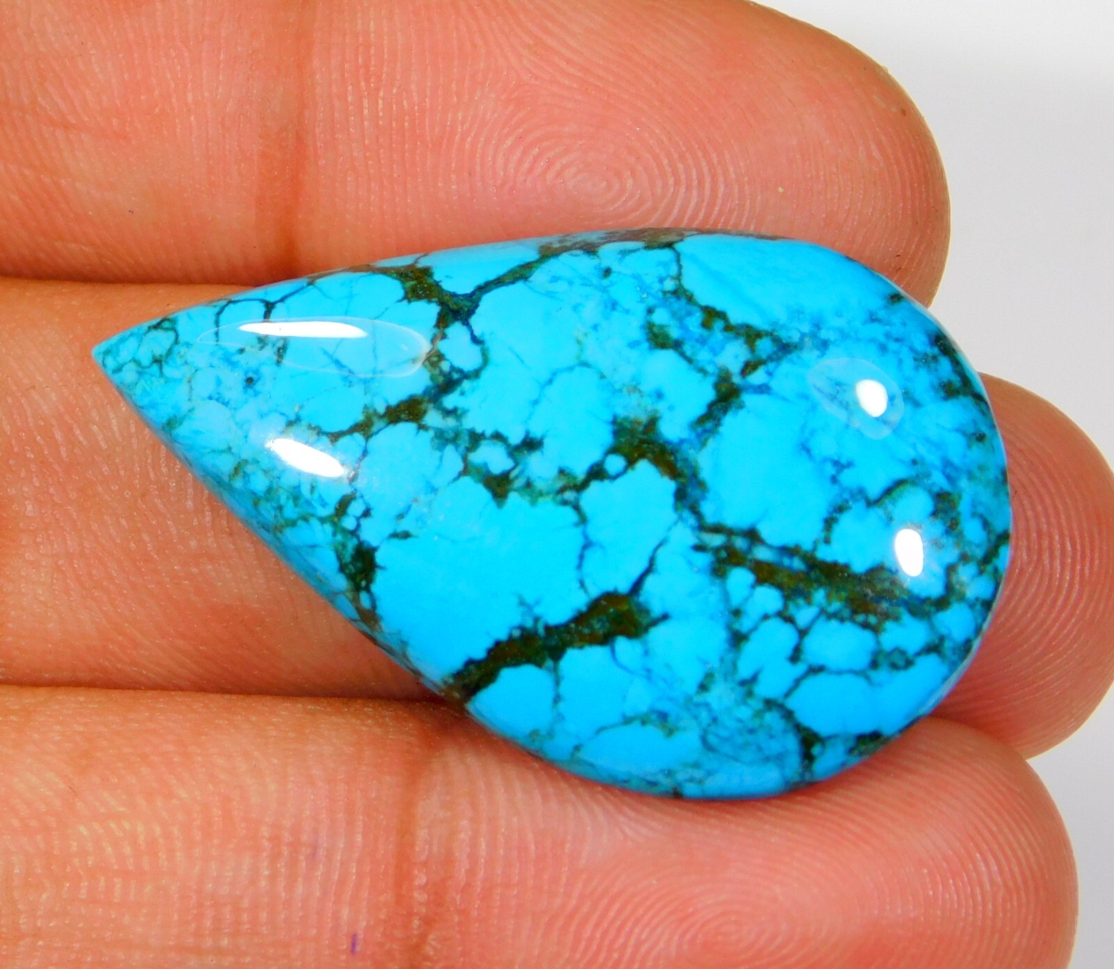 44.CT TOP QUALITY NATURAL TURQUOISE PEAR CABOCHON LOOSE GEMSTONE 38x23x7MM CH=53