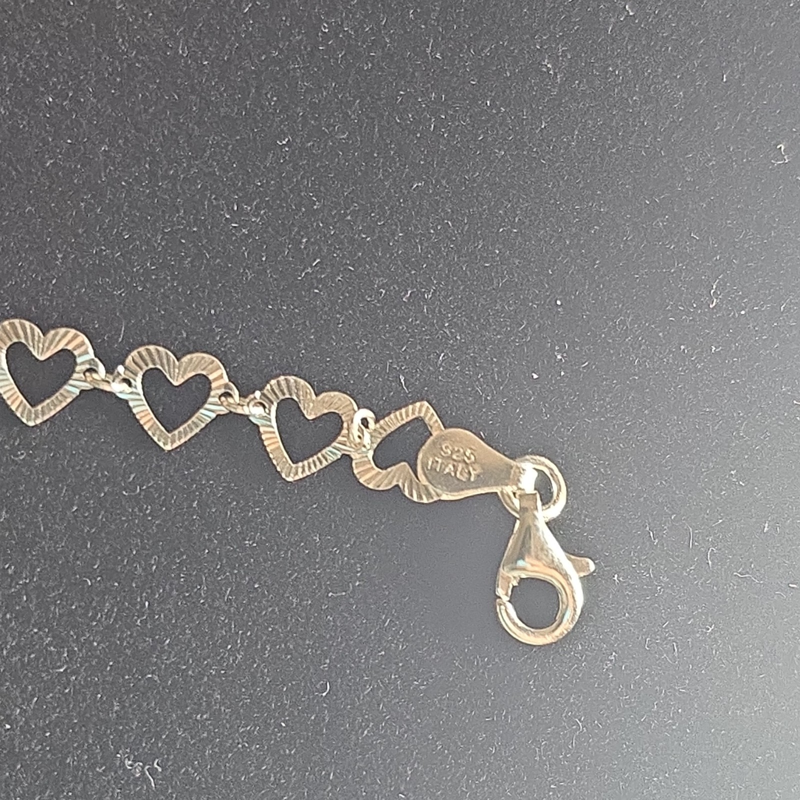 Italian 925 Sterling Silver Heart Link Chain Bracelet 8in