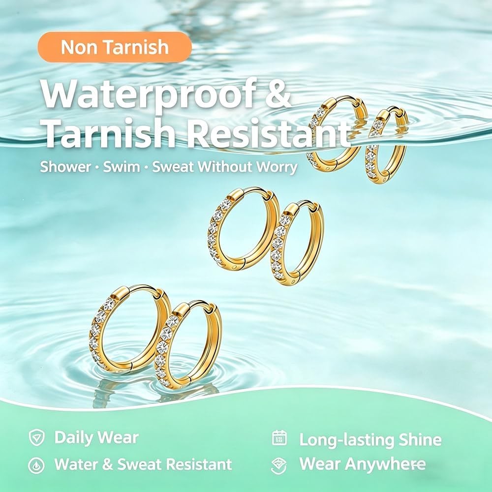 3 Pairs Gold 8Mm 9Mm 10Mm Huggie Hoop Earrings Set for Women Stackable | Non Tar