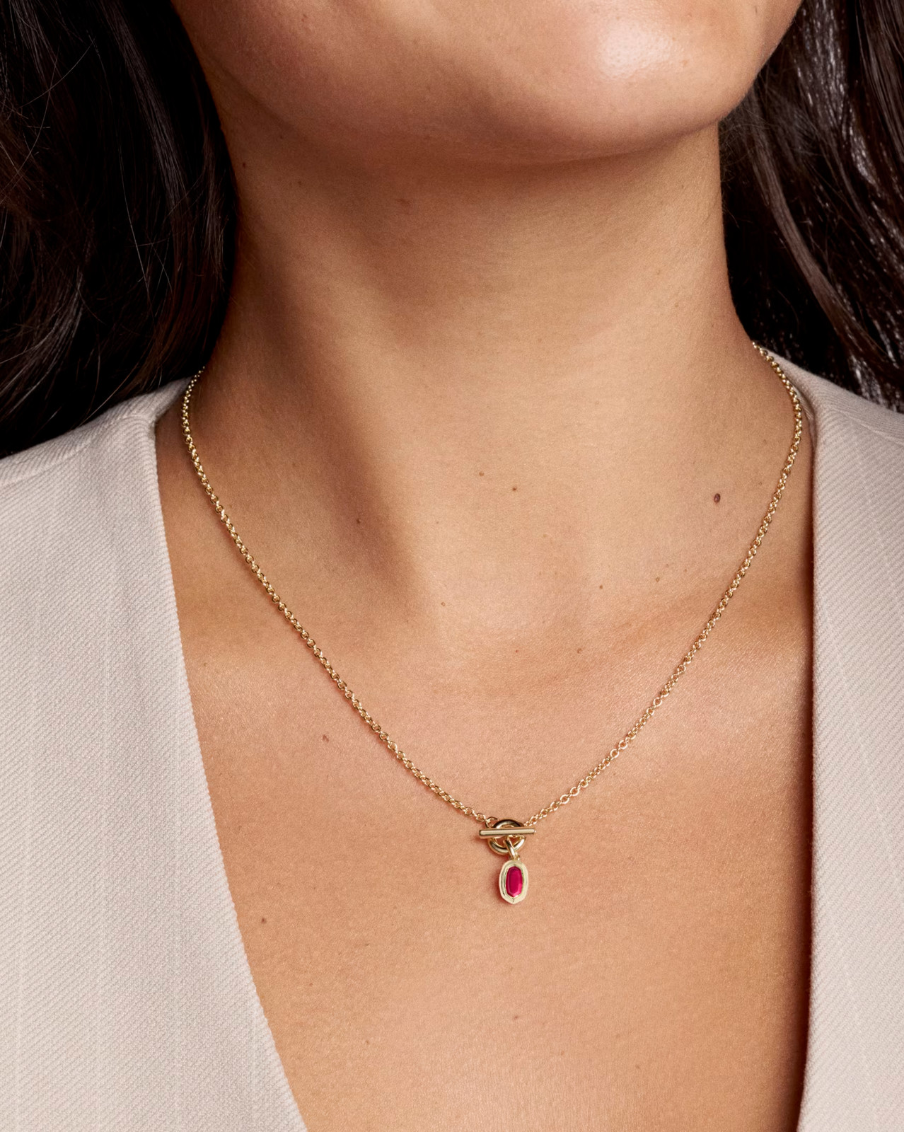 Kendra Scott Mini Elisa Toggle Silver Short Pendant Necklace Red