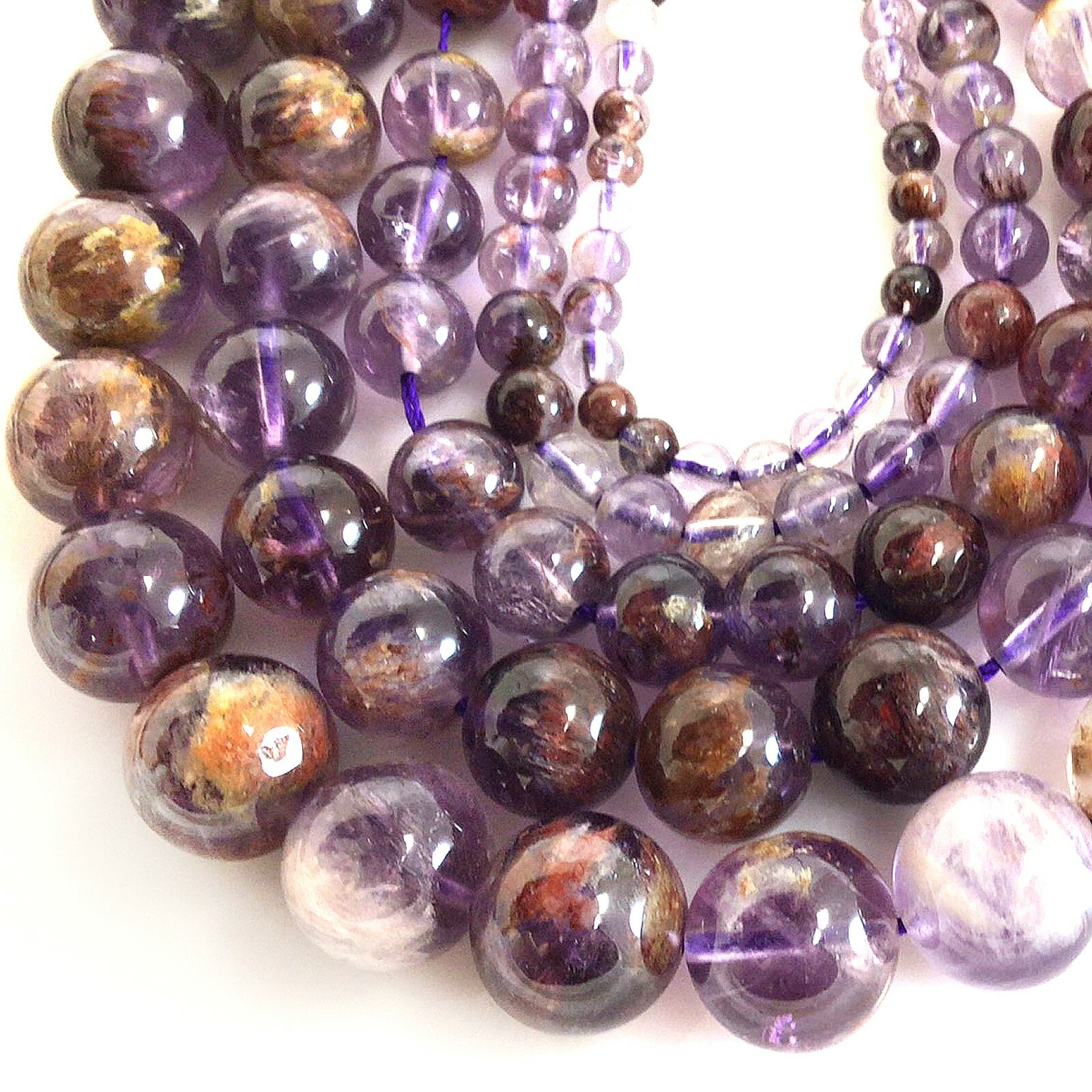 Natural Super Seven7 Melody Amethyst Round Bead 15″ strand 4mm 6mm 8mm 10 12mm