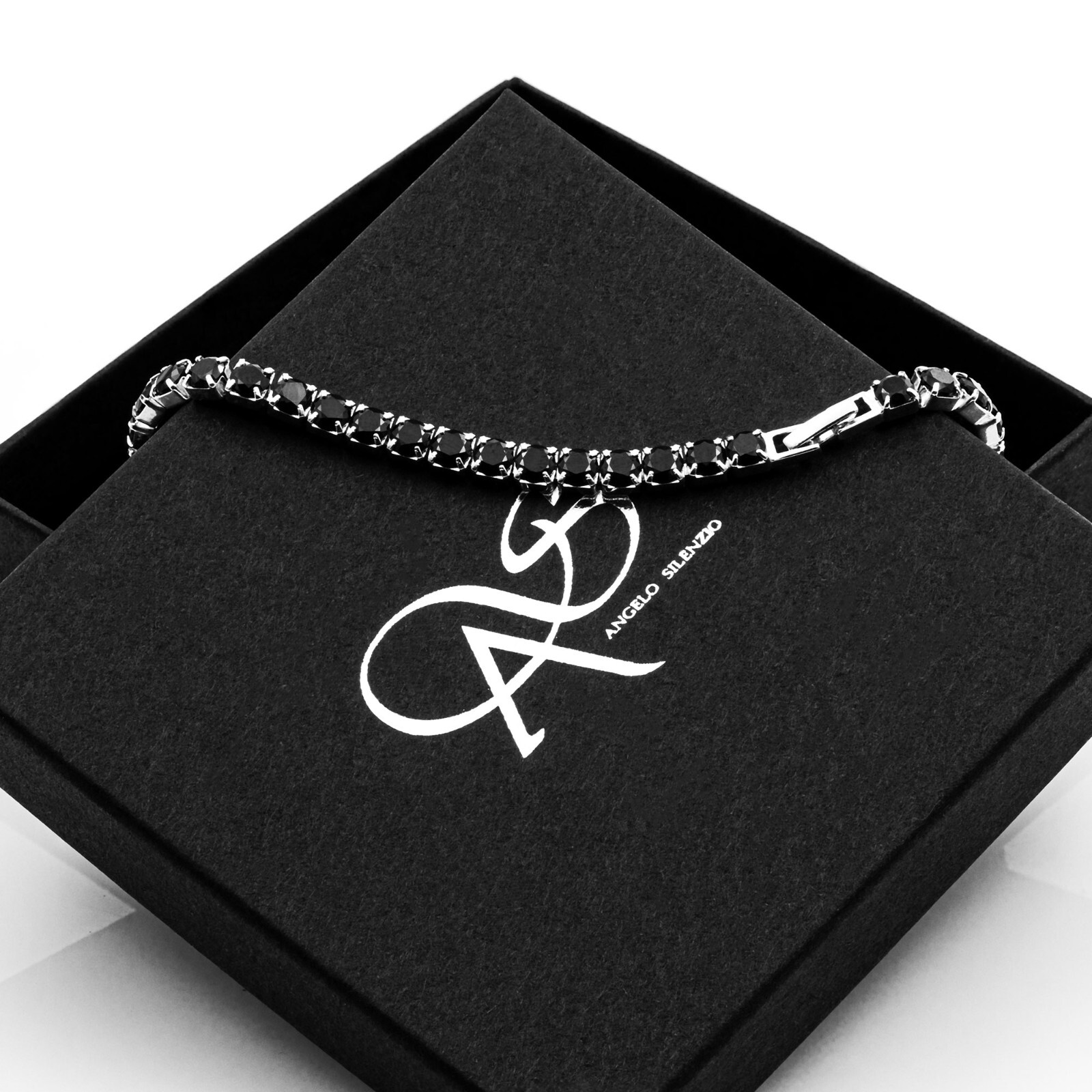 925 Sterling Silver Rhodium Plated 4mm Bracelet Tennis Bracelet Black CZ