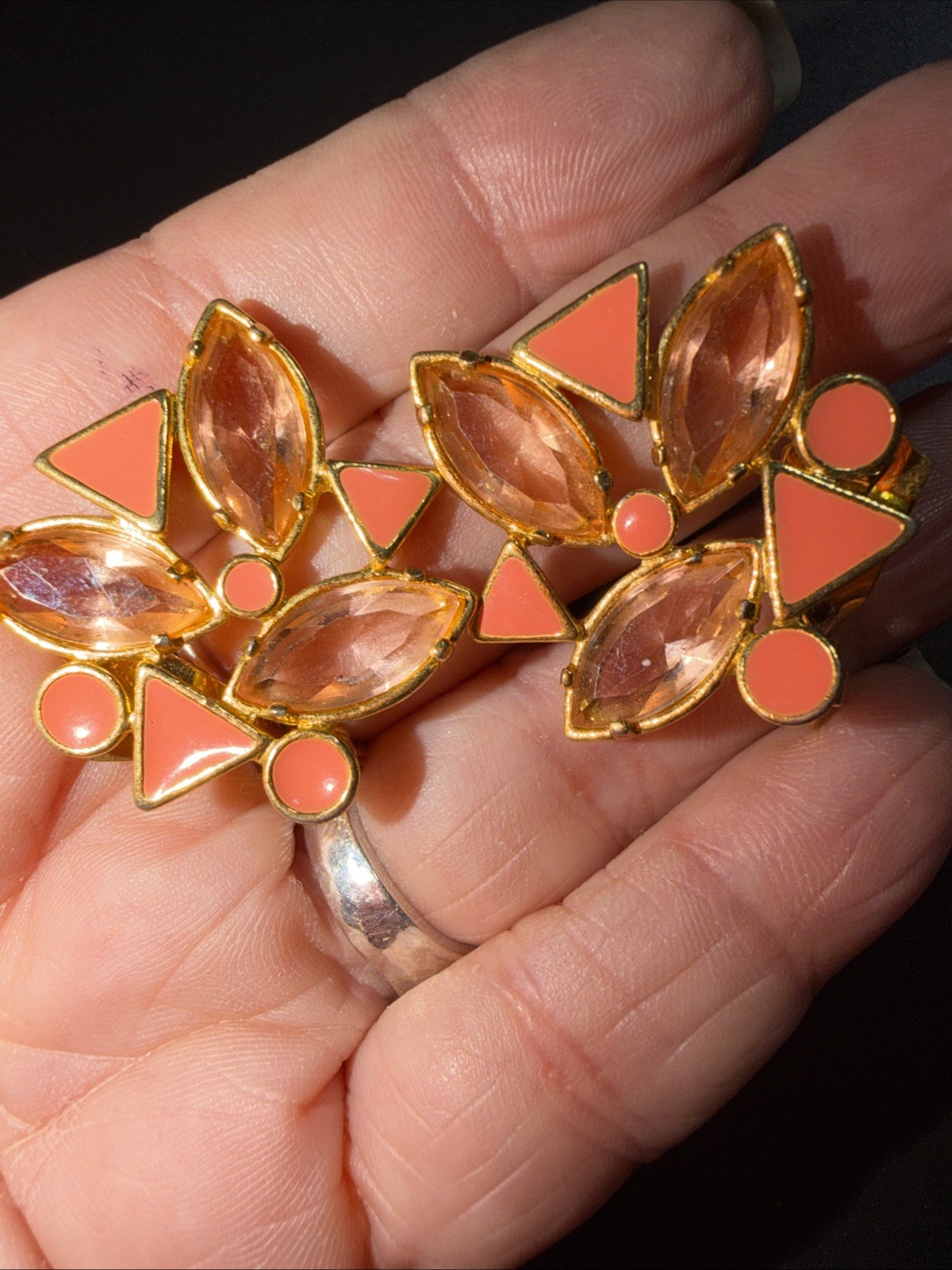 Vintage Signed Yves Saint Laurent YSL Pink Enamel Rhinestones Clip Earrings