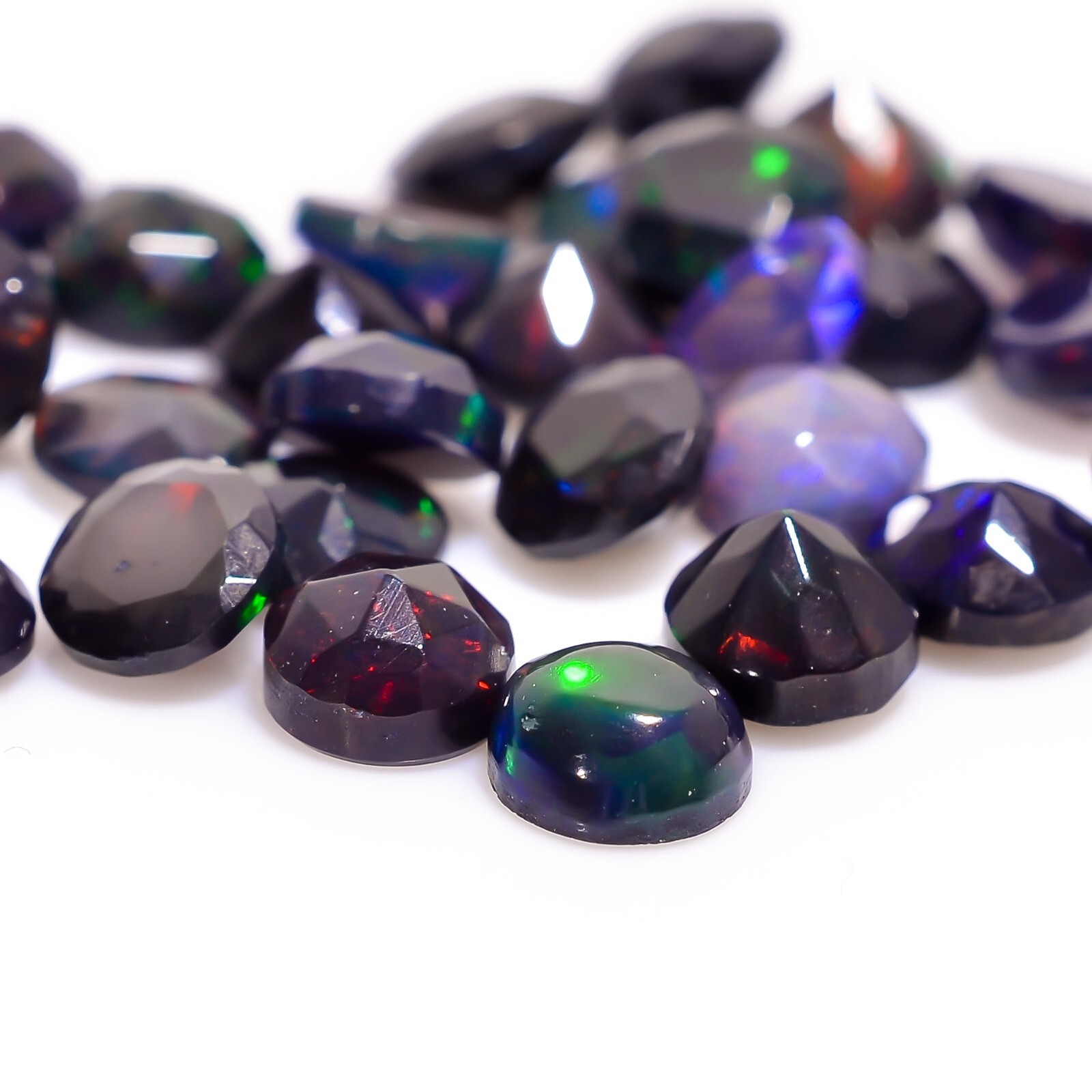 100% Natural Black Ethiopian Opal Round Faceted Loose Gemstone Lot 4X4X3mm A5237