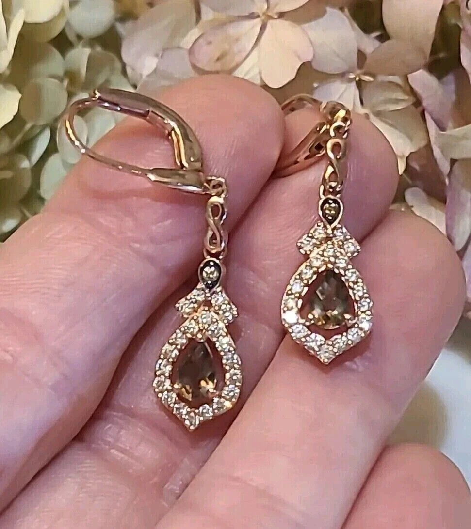 2Ct Pear Lab-Created Brown Diamond Dangle &Drop Earring 14K Rose Gold Plated