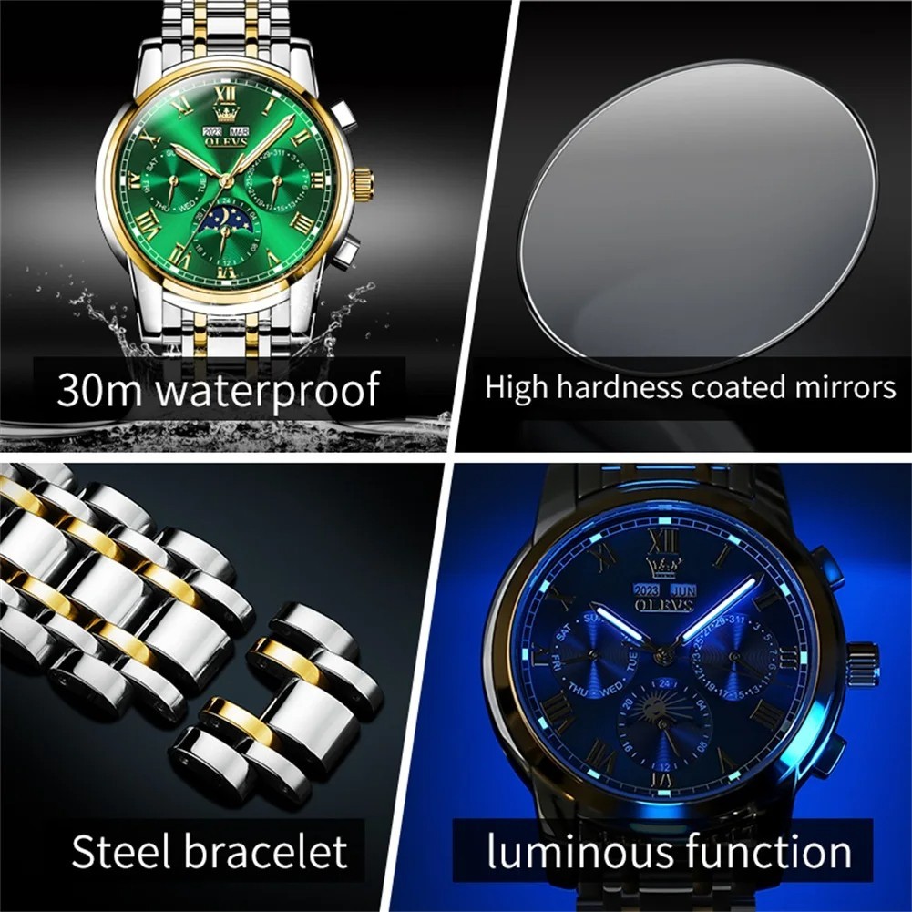 Automatic Mechanical Waterproof Watch Moon Phase Luxury Dial Men’s Men Strap