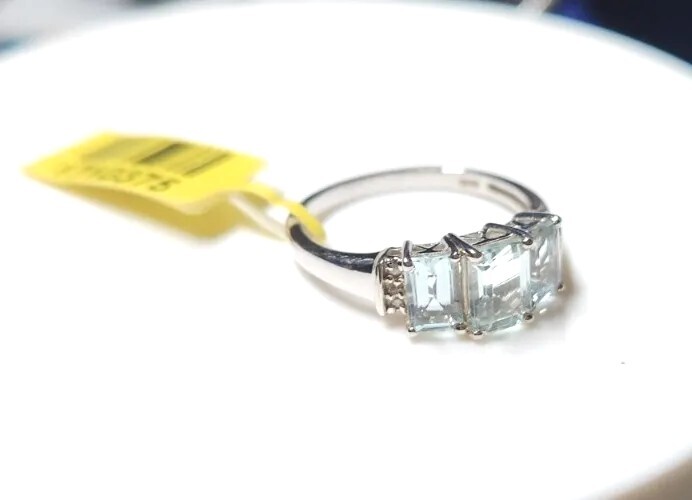 Ring Size 9 Light Blue Stone On SS 925 NWT