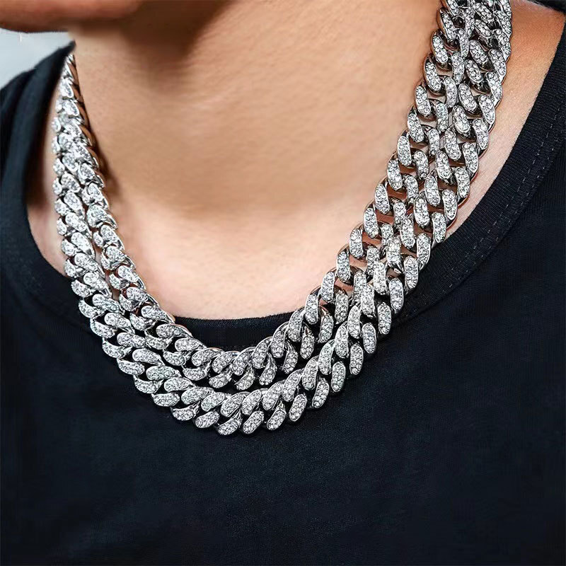 Hip Hop Iced CZ Out Cuban Chain Set Gold Plated Cuban Link Chain Necklace 12MM