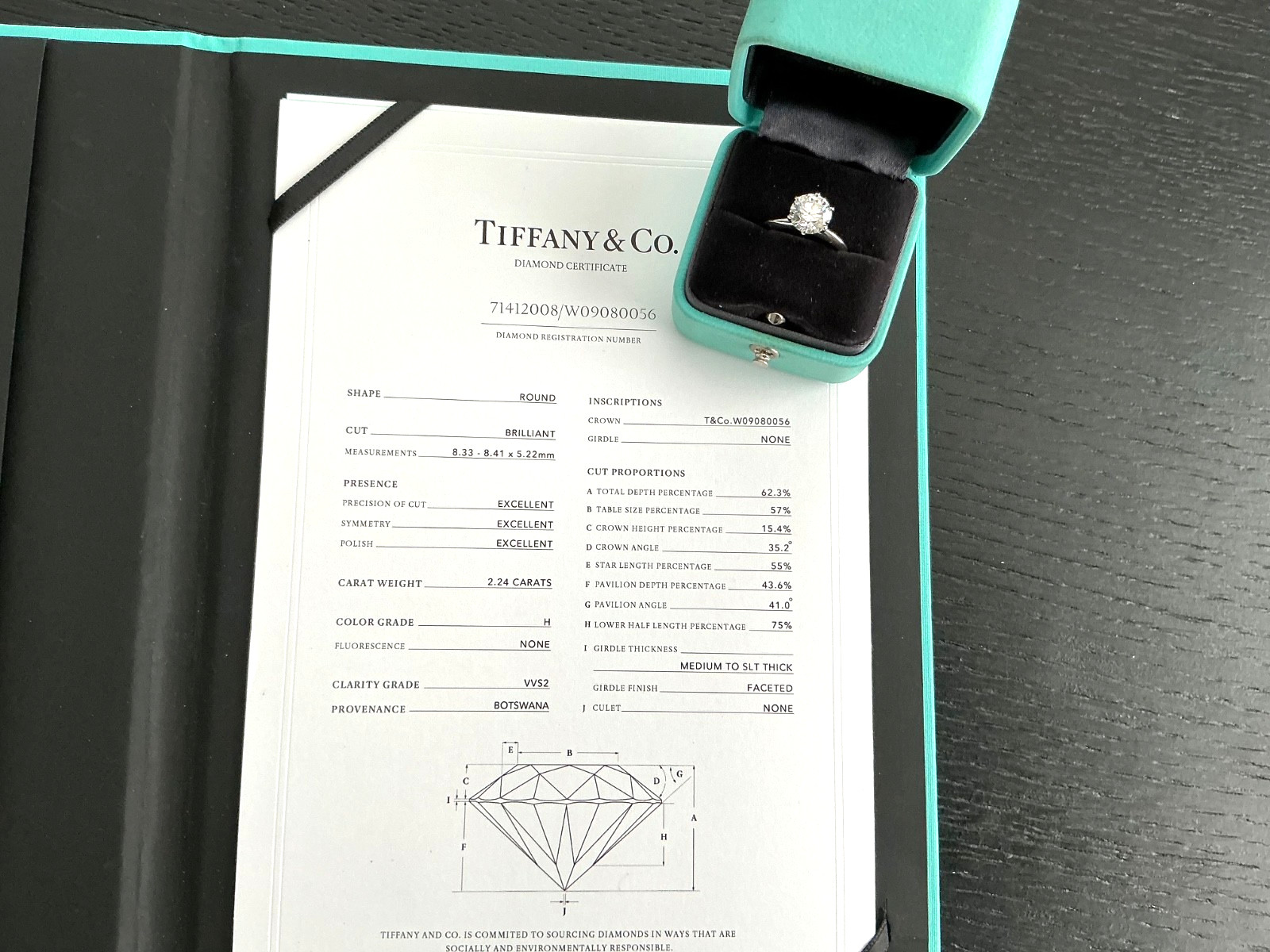 Tiffany & Co Platinum Diamond Round Engagement Ring 2.24 CT H VVS2 3X $69k NEW