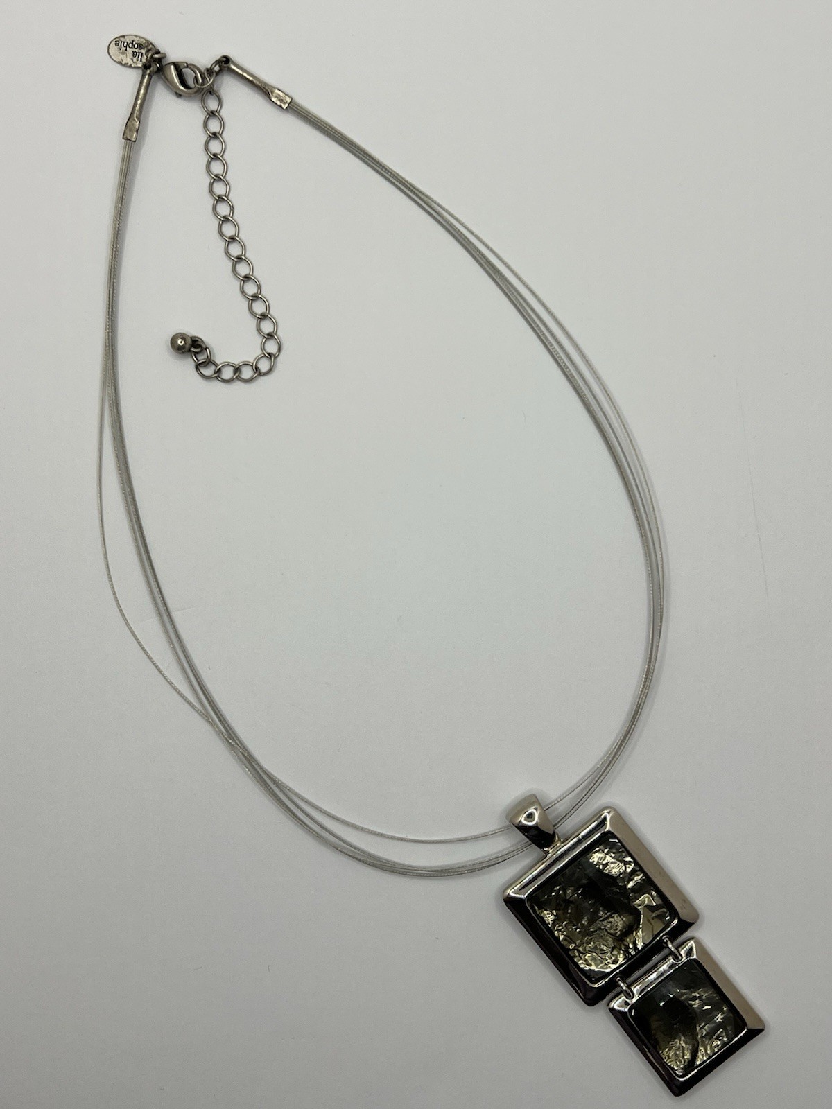 Lia Sophia “Reflex Love” Pendant Gray Color w/ LS Coated Wire 3-Strand Necklace
