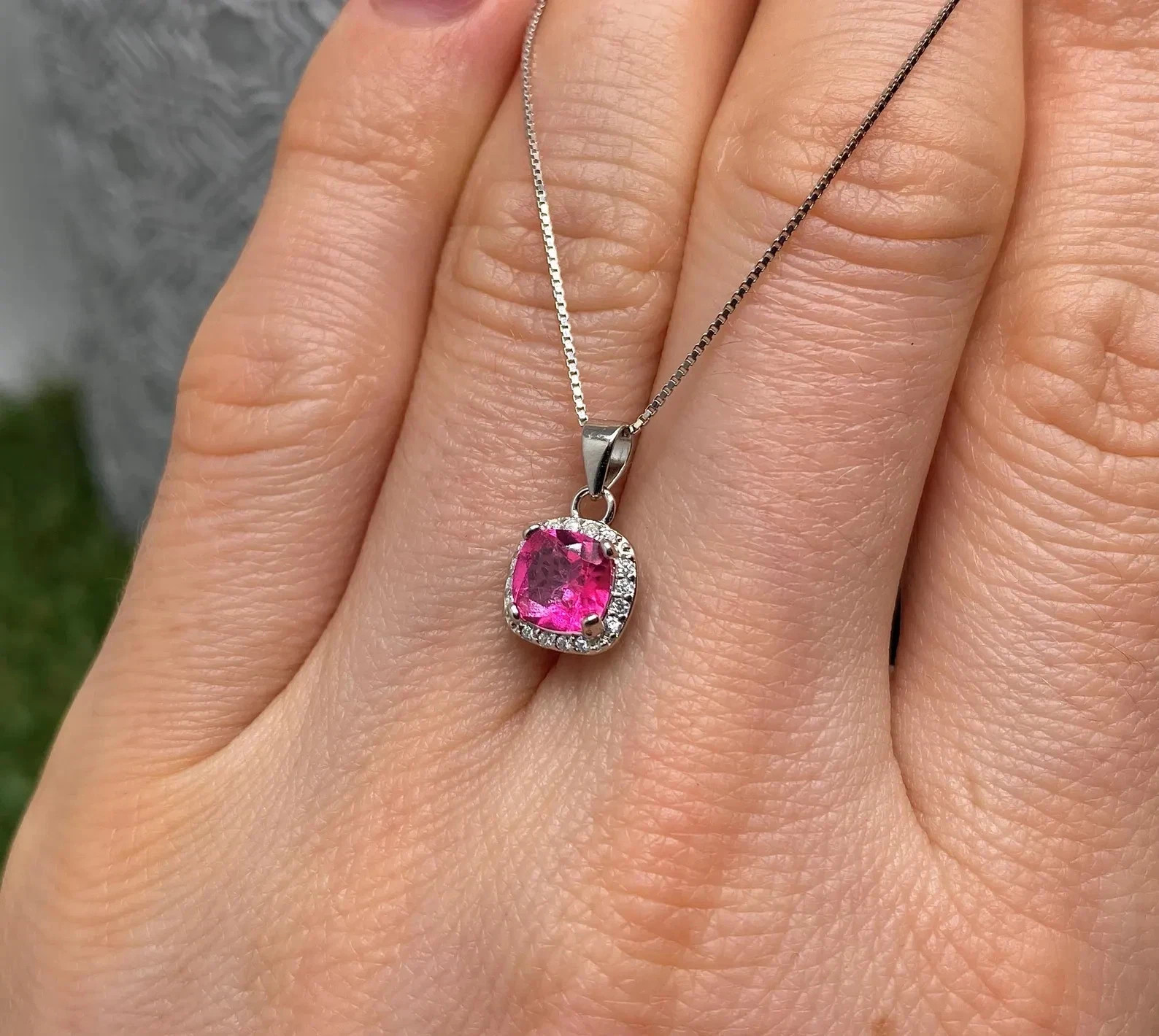 15 CT Natural Pink Sapphire Cushion Pendant Sterling Sliver Jewelry With Chain