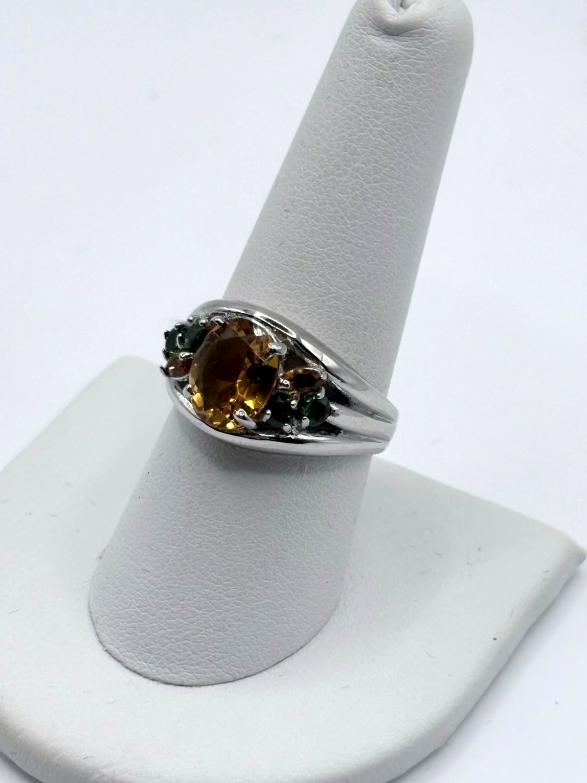 NWT CITRINE, EMERALD RING SIZE 9 IN 925 STERLING SILVER