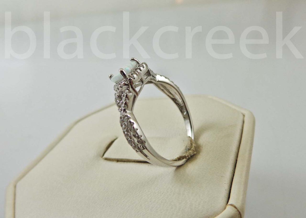 Sterling Silver Infinity Heart White Fire Opal~Ring Size 4/5/6/7/8/9/10/11/12