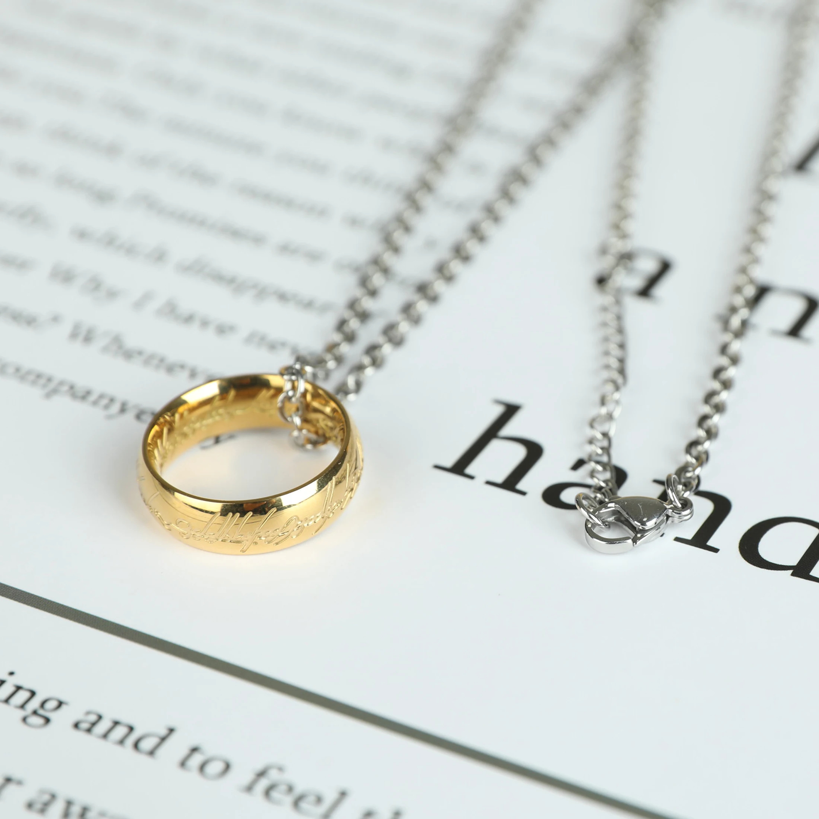 LOTR Gold Plated Lord of the Rings Hobbit Ring Necklace The One Ring of Power