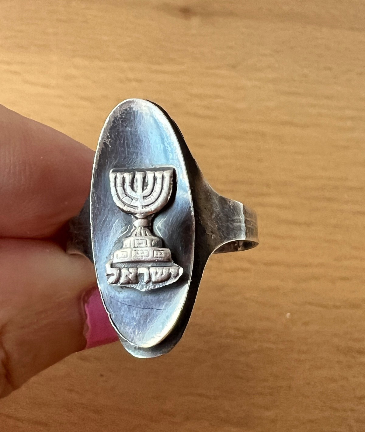 VINTAGE OXIDIZED 925 STERLING SILVER MENORAH ISRAEL RING ADJUSTABLE SIZE RARE