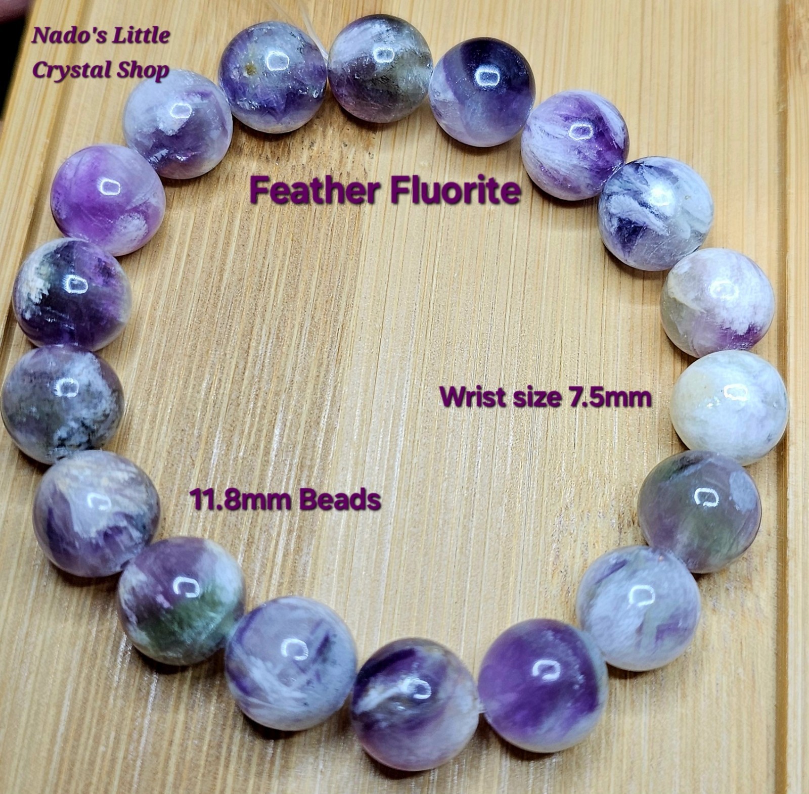 Feather Fluorite Natural Crystal Bracelet 11.8mm