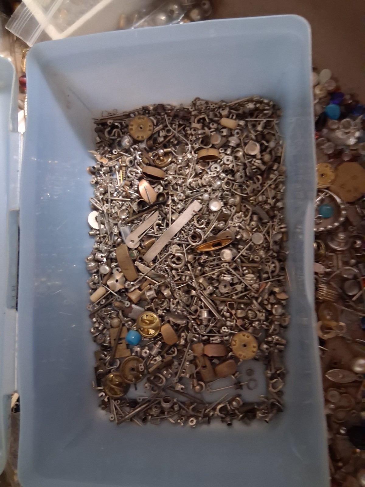 Antique Vintage Huge Lot Jewelry Findings Parts Stones Sterling Beads Deco