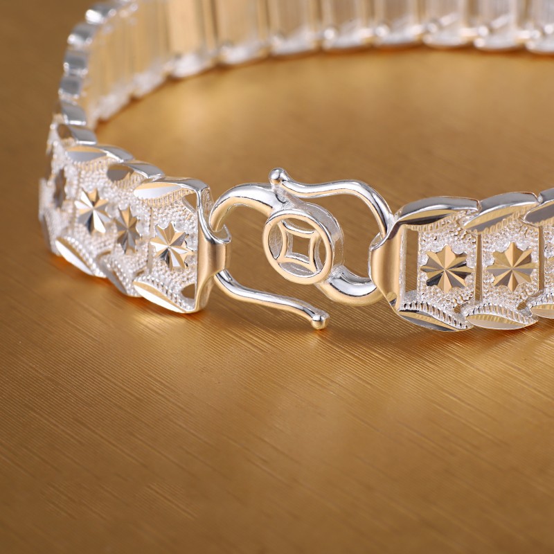 Pure 990 Fine Silver Bracelet Women Men 13mm Full Star Wider Link 7inch-8inch