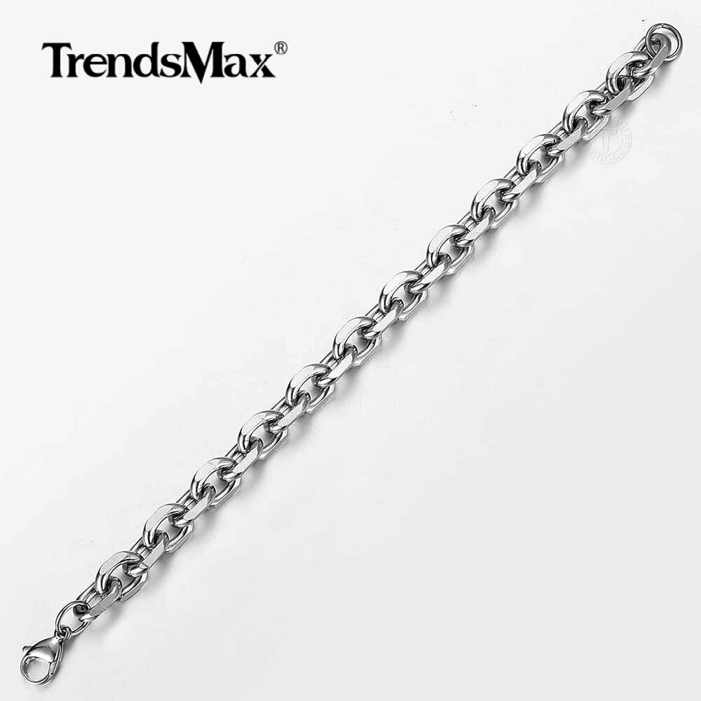 10mm Rolo Cable Link Mens Chain Boys Silver Tone Stainless Steel Bracelet