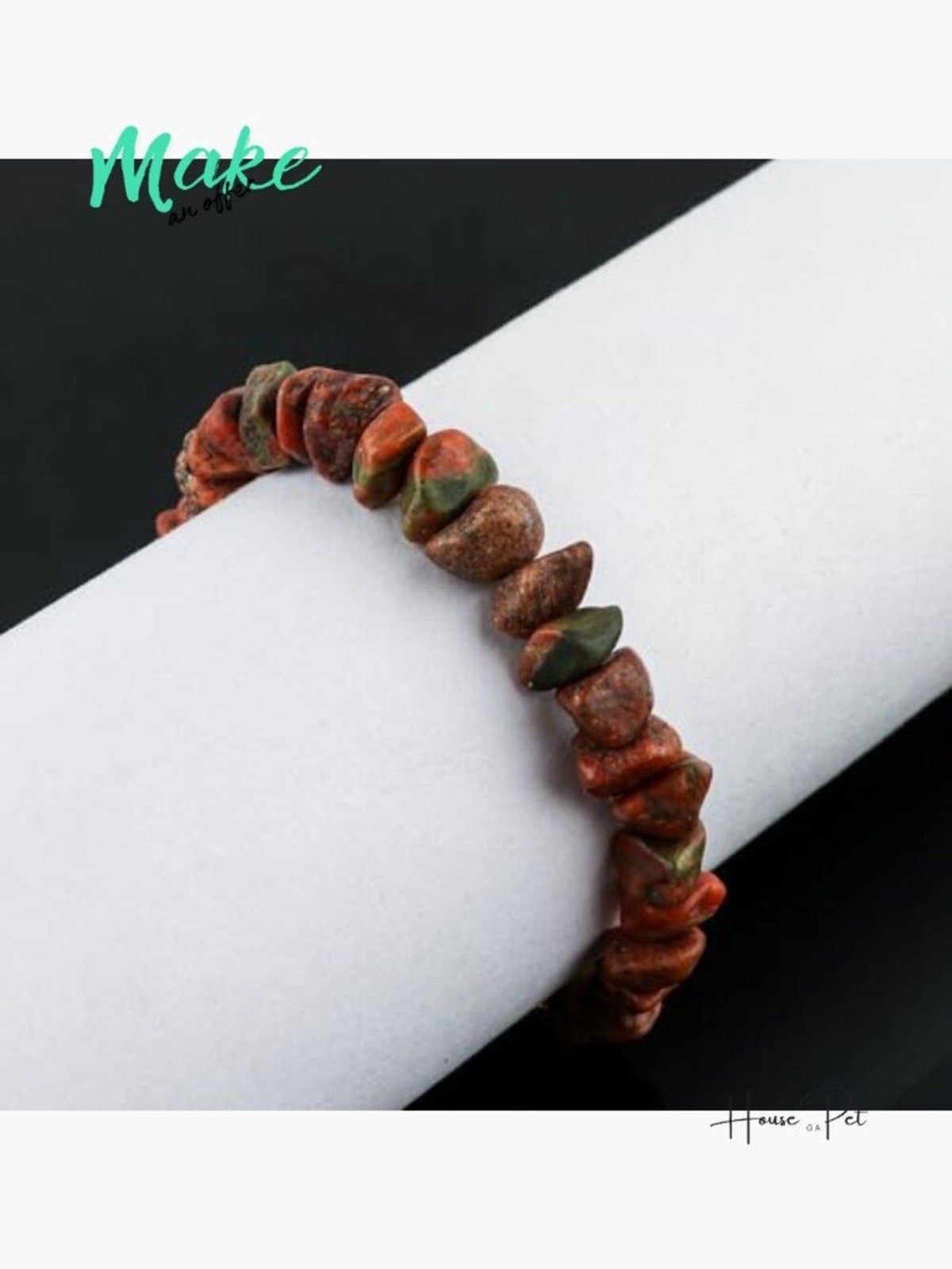 Raw Unakite Gemstone Bracelet, Gold Plated Brass, Lobster Claw Clasp, Handmade