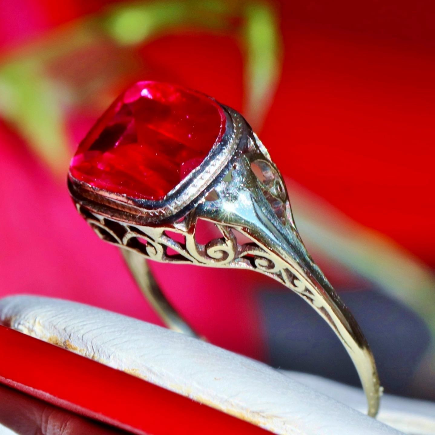 14k white gold ring 2.70ct lab created ruby solitaire size 7 antique 2.00g N3629